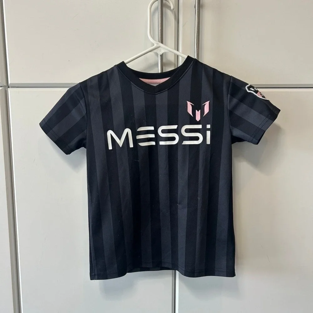 Messi Collection Boys Soccer Jersey Black Pink Stripe Number 10 Size 6